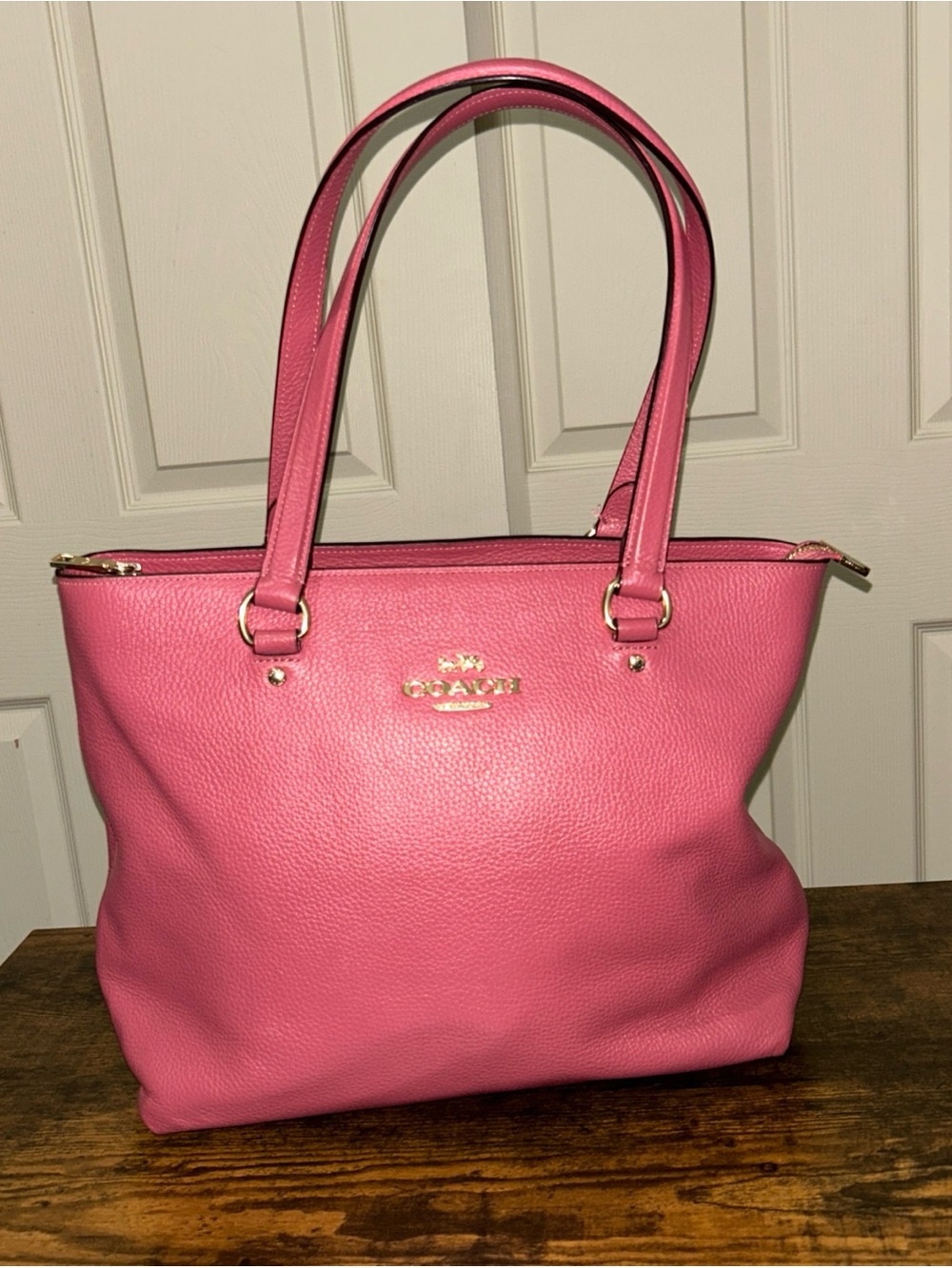 Coach Pebbled Leather Rich Berry Pink Medium Tote